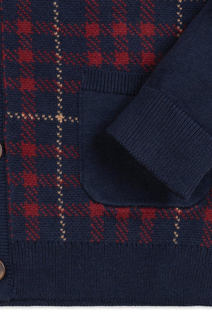 Organic Cotton Tipped Cardigan, Navy Plaid, Sizes 2T-18