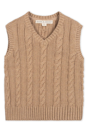 Organic Cotton Cable Sweater Vest, Camel, Sizes 2T-18