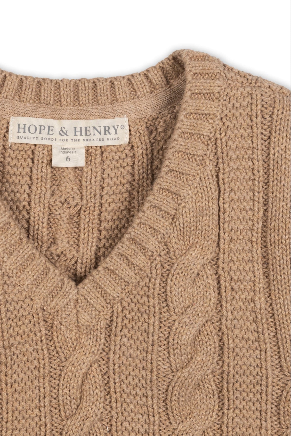 Organic Cotton Cable Sweater Vest, Camel, Sizes 2T-18