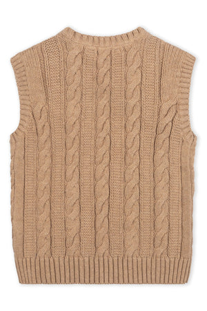 Organic Cotton Cable Sweater Vest, Camel, Sizes 2T-18