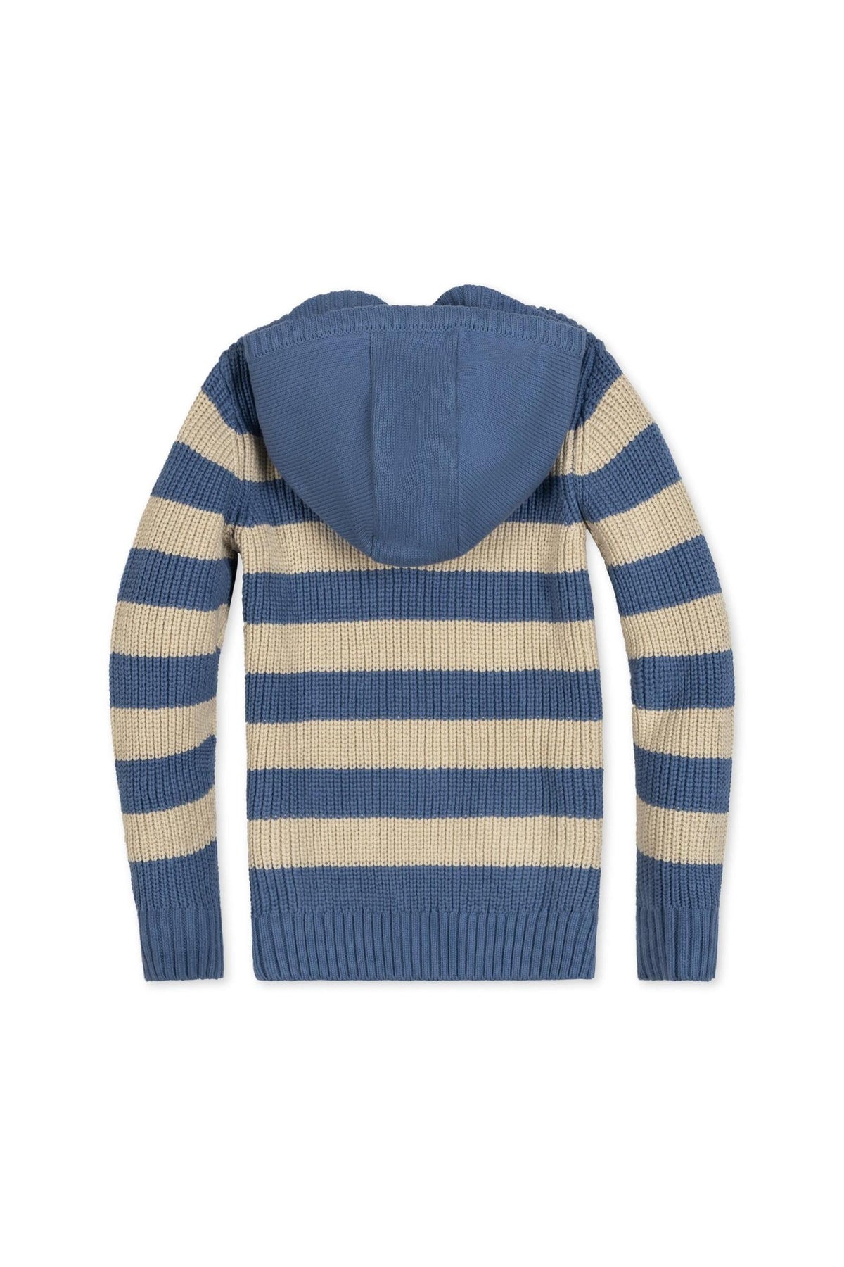 Organic Cotton Henley Sweater Hoodie, Blue and Natural Stripe, Sizes 2T-18