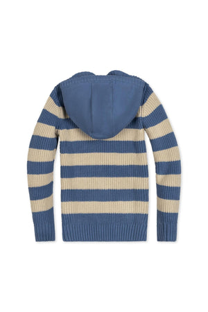 Organic Cotton Henley Sweater Hoodie, Blue and Natural Stripe, Sizes 2T-18