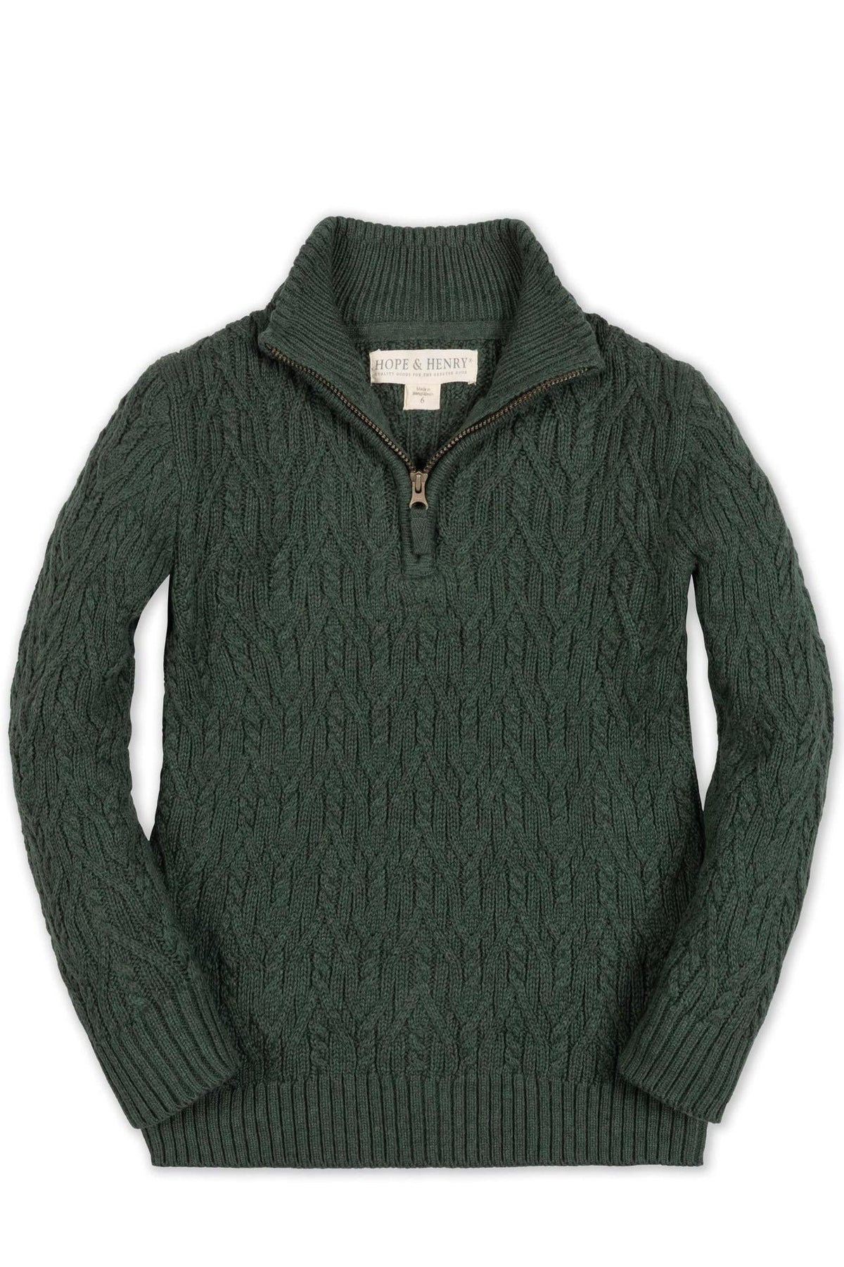 Organic Cotton Half Zip Cable Sweater, Forest Green, Boys, Sizes 2T-18, Family Matching