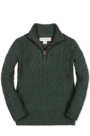 Organic Cotton Half Zip Cable Sweater, Forest Green, Boys, Sizes 2T-18, Family Matching
