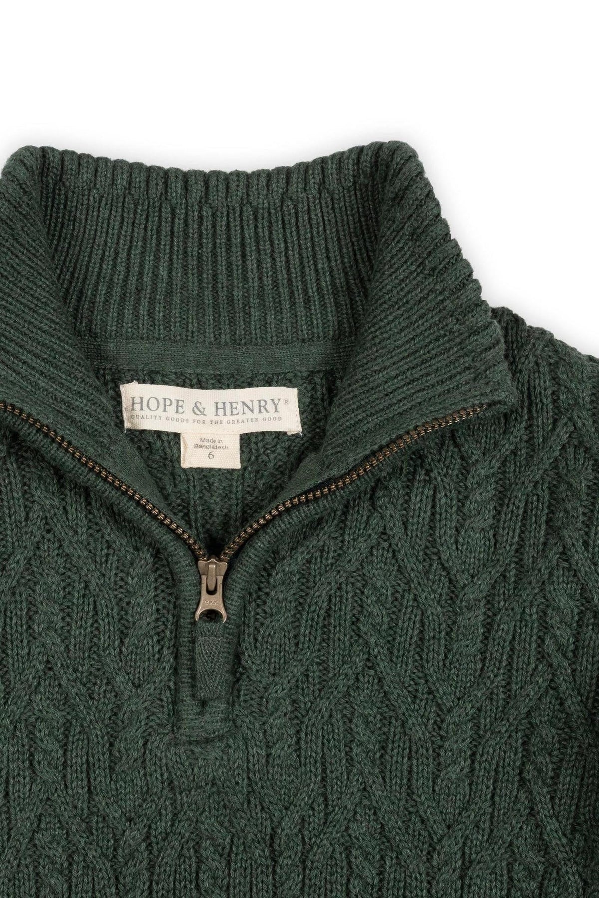 Organic Cotton Half Zip Cable Sweater, Forest Green, Boys, Sizes 2T-18, Family Matching