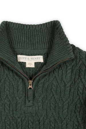 Organic Cotton Half Zip Cable Sweater, Forest Green, Boys, Sizes 2T-18, Family Matching