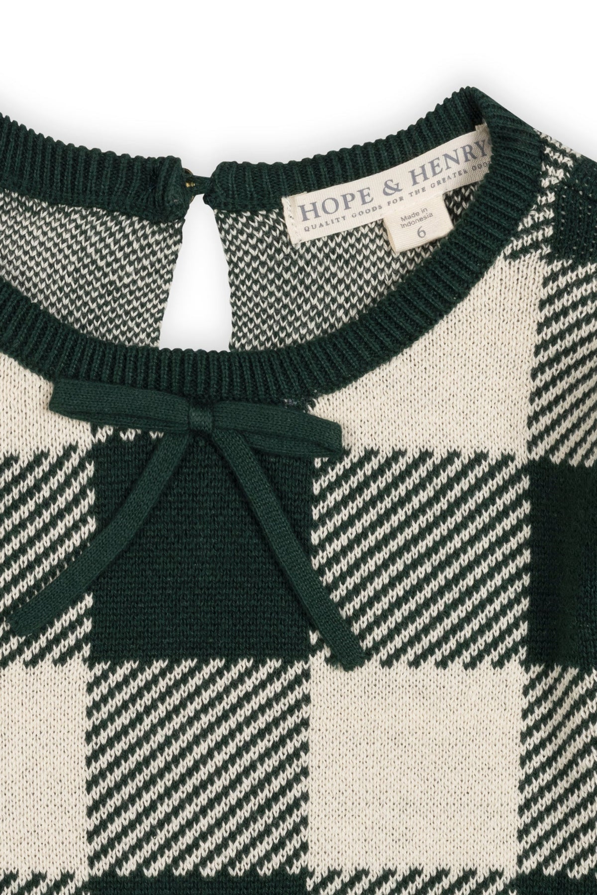 Organic Cotton Puff Sleeve Sweater Dress, Deep Green Check, Toddler & Kids