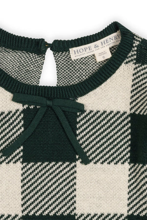 Organic Cotton Puff Sleeve Sweater Dress, Deep Green Check, Toddler & Kids