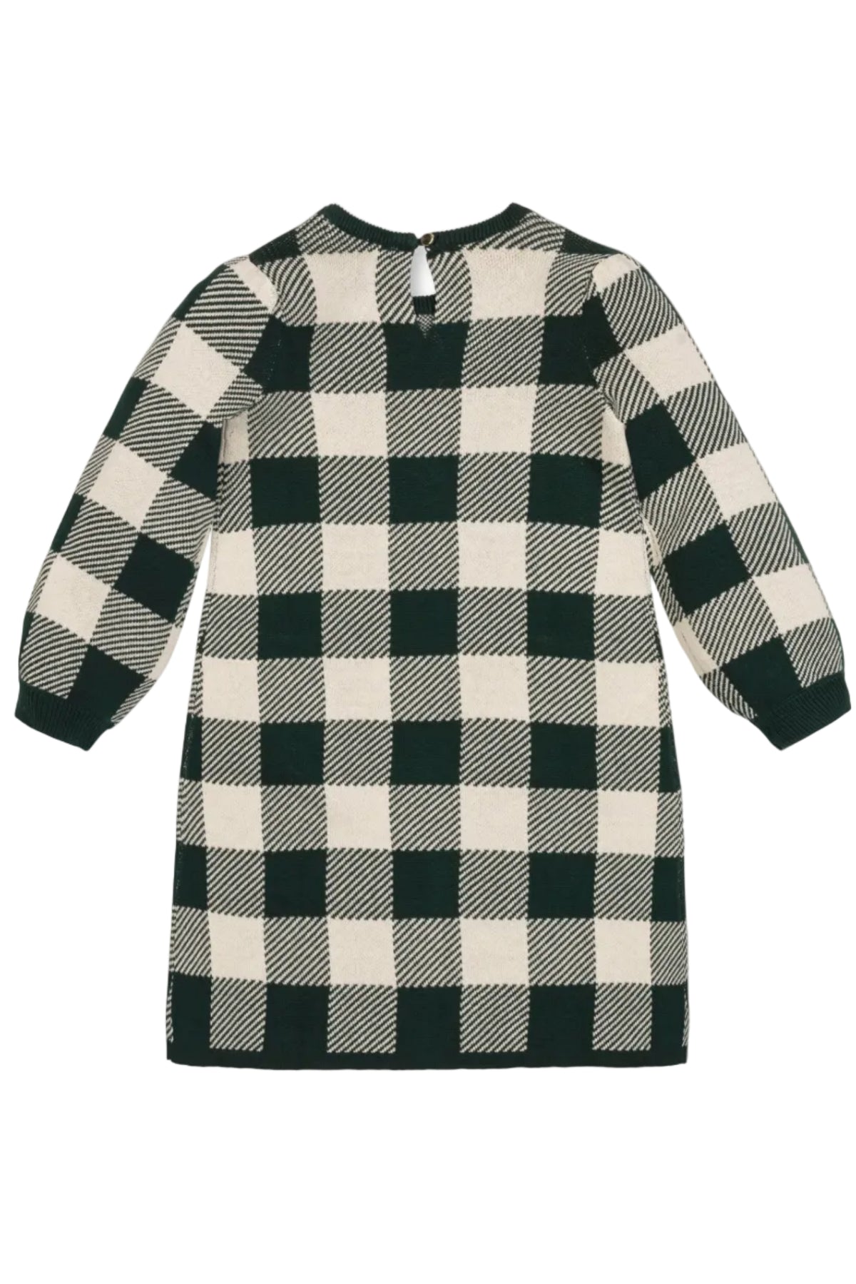 Organic Cotton Puff Sleeve Sweater Dress, Deep Green Check, Toddler & Kids