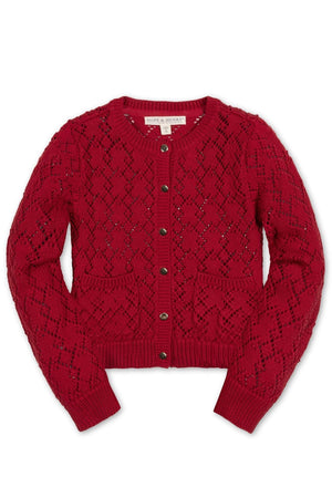 Organic Cotton Pointelle Cardigan Sweater, Red, Toddler & Kids, Family Matching