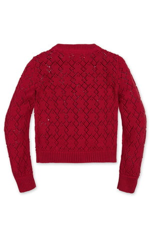 Organic Cotton Pointelle Cardigan Sweater, Red, Toddler & Kids, Family Matching
