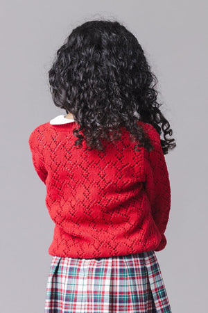 Organic Cotton Pointelle Cardigan Sweater, Red, Toddler & Kids, Family Matching