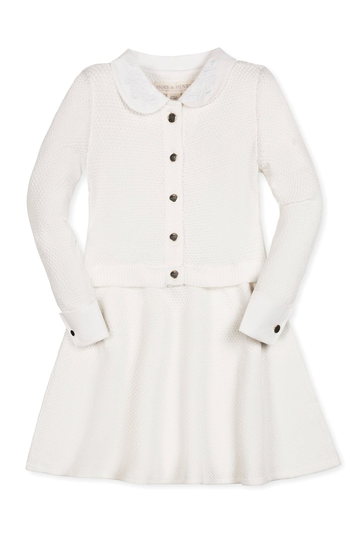 Organic Cotton French Look Sweater Dress, Soft White, Toddler & Kids