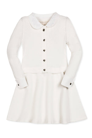 Organic Cotton French Look Sweater Dress, Soft White, Toddler & Kids
