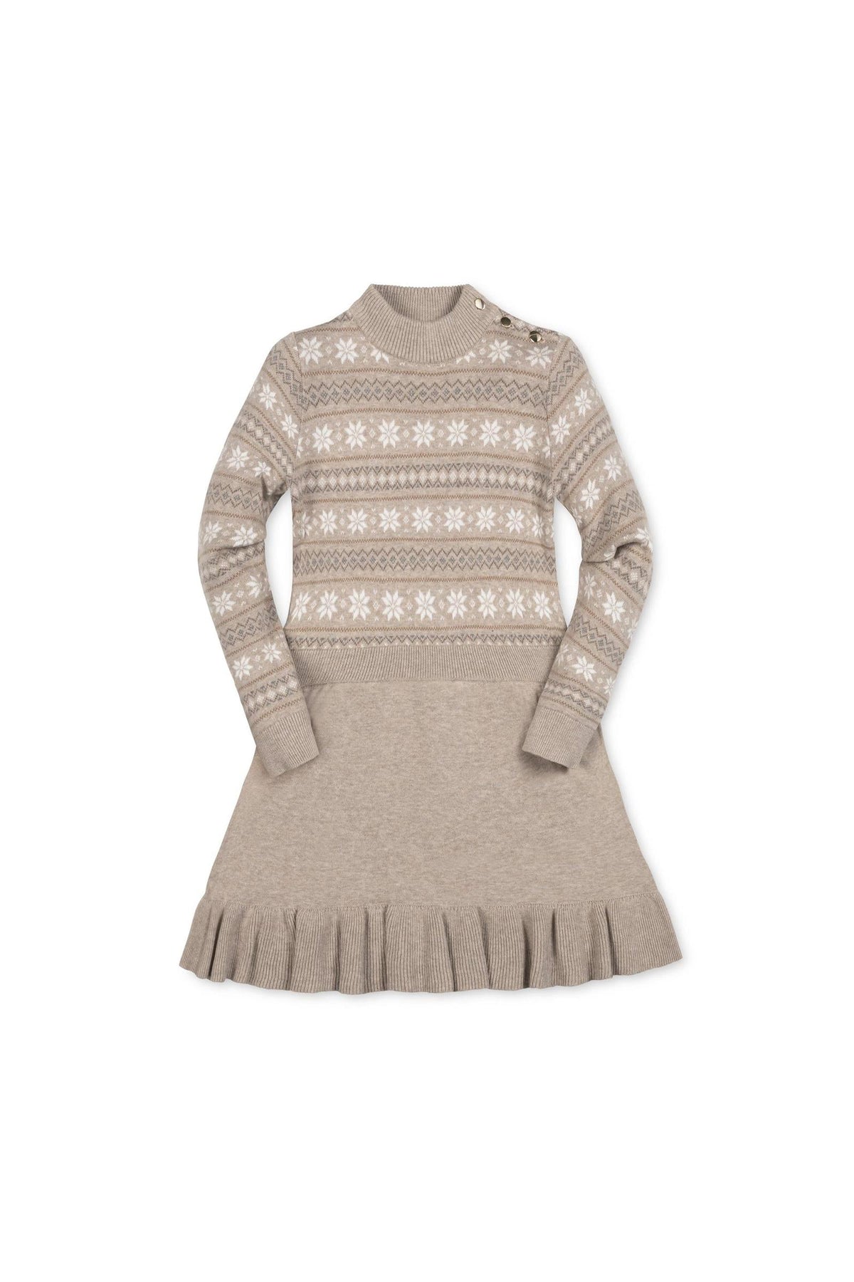 Organic Cotton Mock Neck Flounce Sweater Dress, Light Taupe, Toddler & Kids