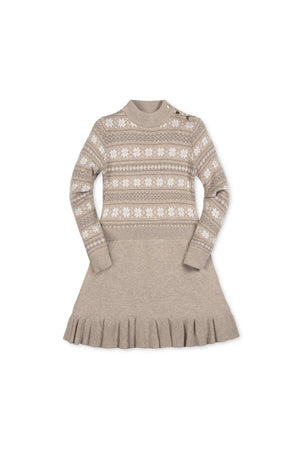 Organic Cotton Mock Neck Flounce Sweater Dress, Light Taupe, Toddler & Kids