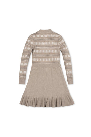 Organic Cotton Mock Neck Flounce Sweater Dress, Light Taupe, Toddler & Kids