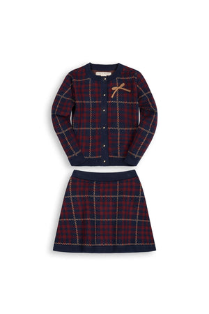Organic Cotton Cardigan and Skirt Sweater Set, Navy Plaid, Toddler & Kids