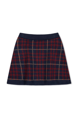 Organic Cotton Cardigan and Skirt Sweater Set, Navy Plaid, Toddler & Kids