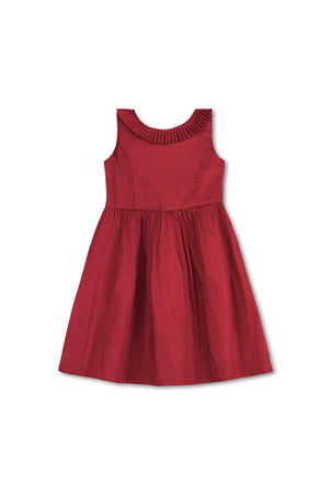 Organic Cotton Pleated Collar Party Dress, Red, Toddler & Kids