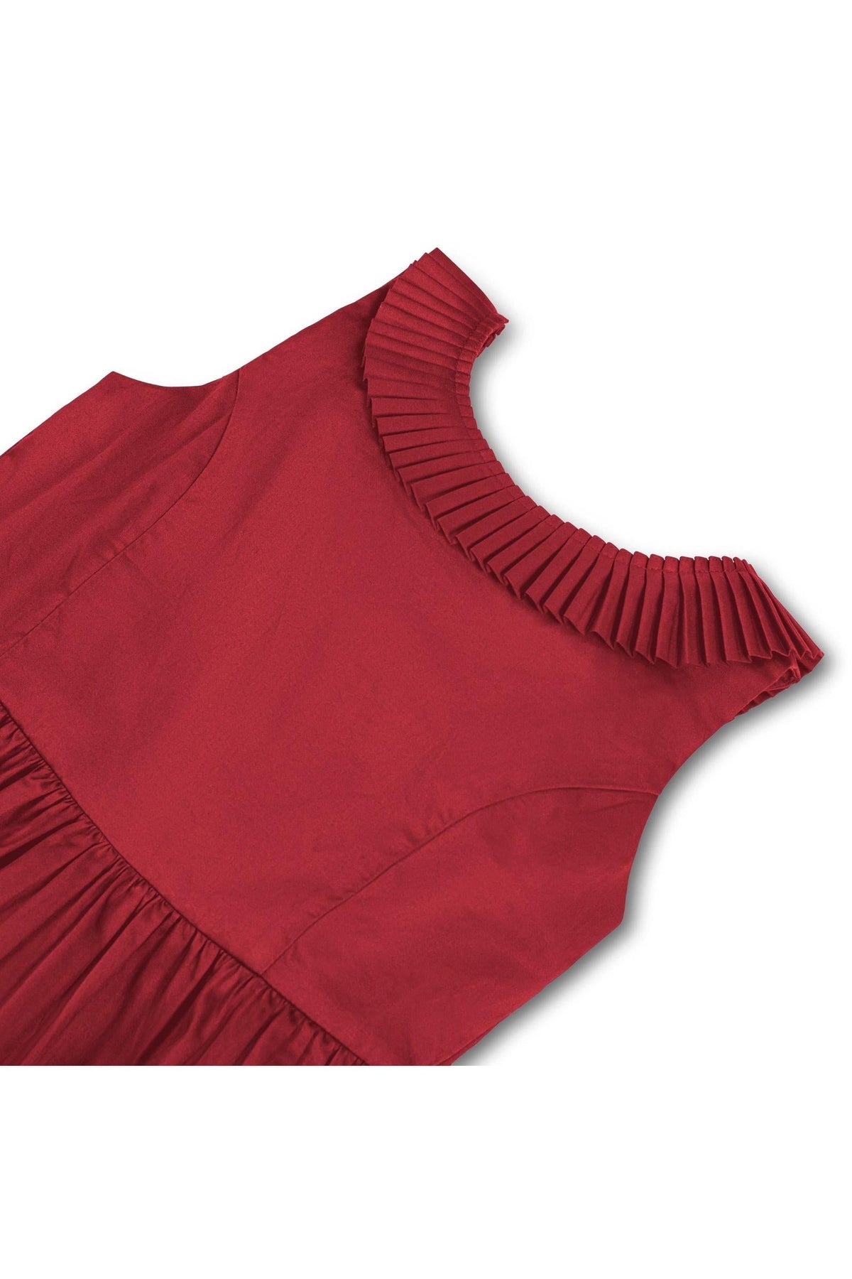 Organic Cotton Pleated Collar Party Dress, Red, Toddler & Kids