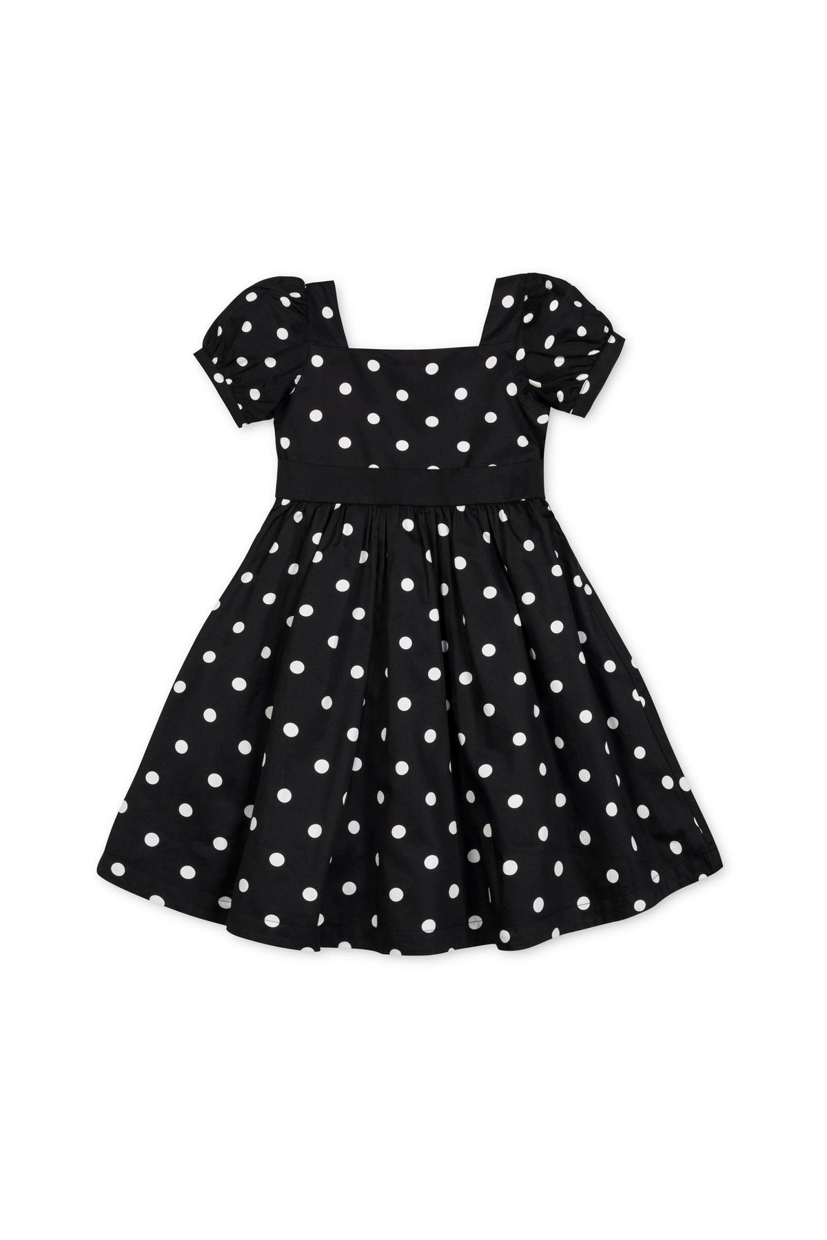Organic Cotton Puff Sleeve Party Dress, Black Polka Dot, Toddler & Kids