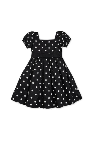 Organic Cotton Puff Sleeve Party Dress, Black Polka Dot, Toddler & Kids