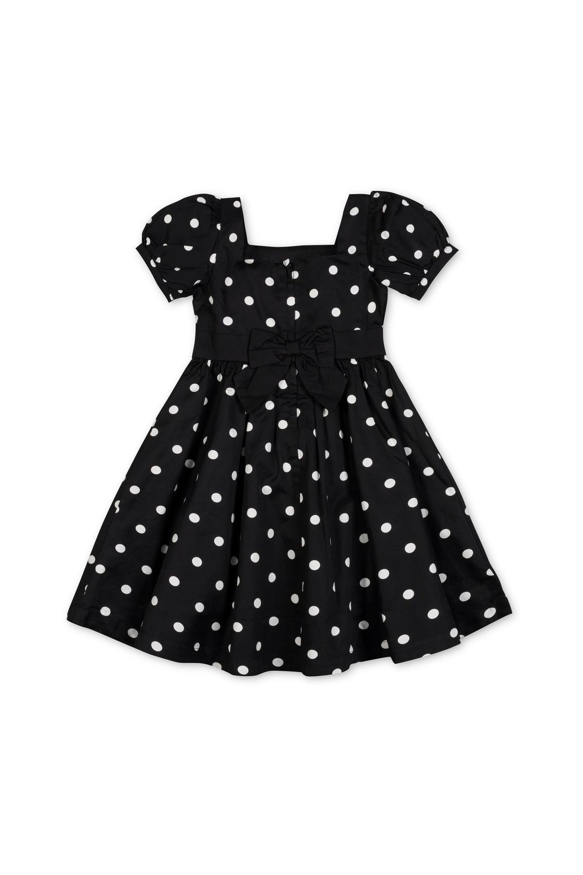 Organic Cotton Puff Sleeve Party Dress, Black Polka Dot, Toddler & Kids