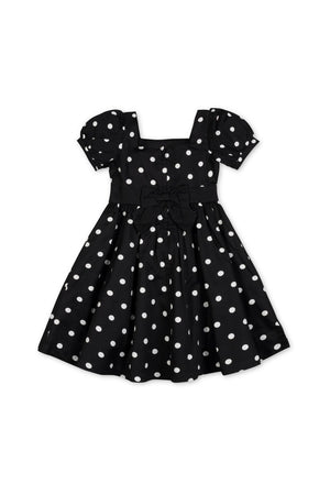 Organic Cotton Puff Sleeve Party Dress, Black Polka Dot, Toddler & Kids