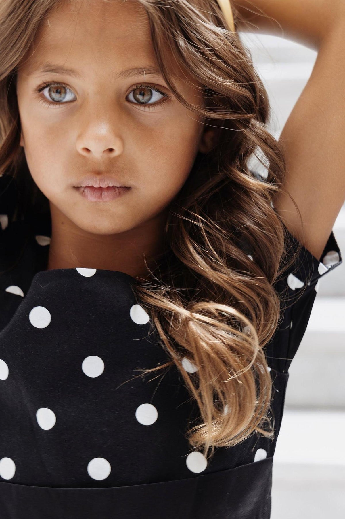 Organic Cotton Puff Sleeve Party Dress, Black Polka Dot, Toddler & Kids
