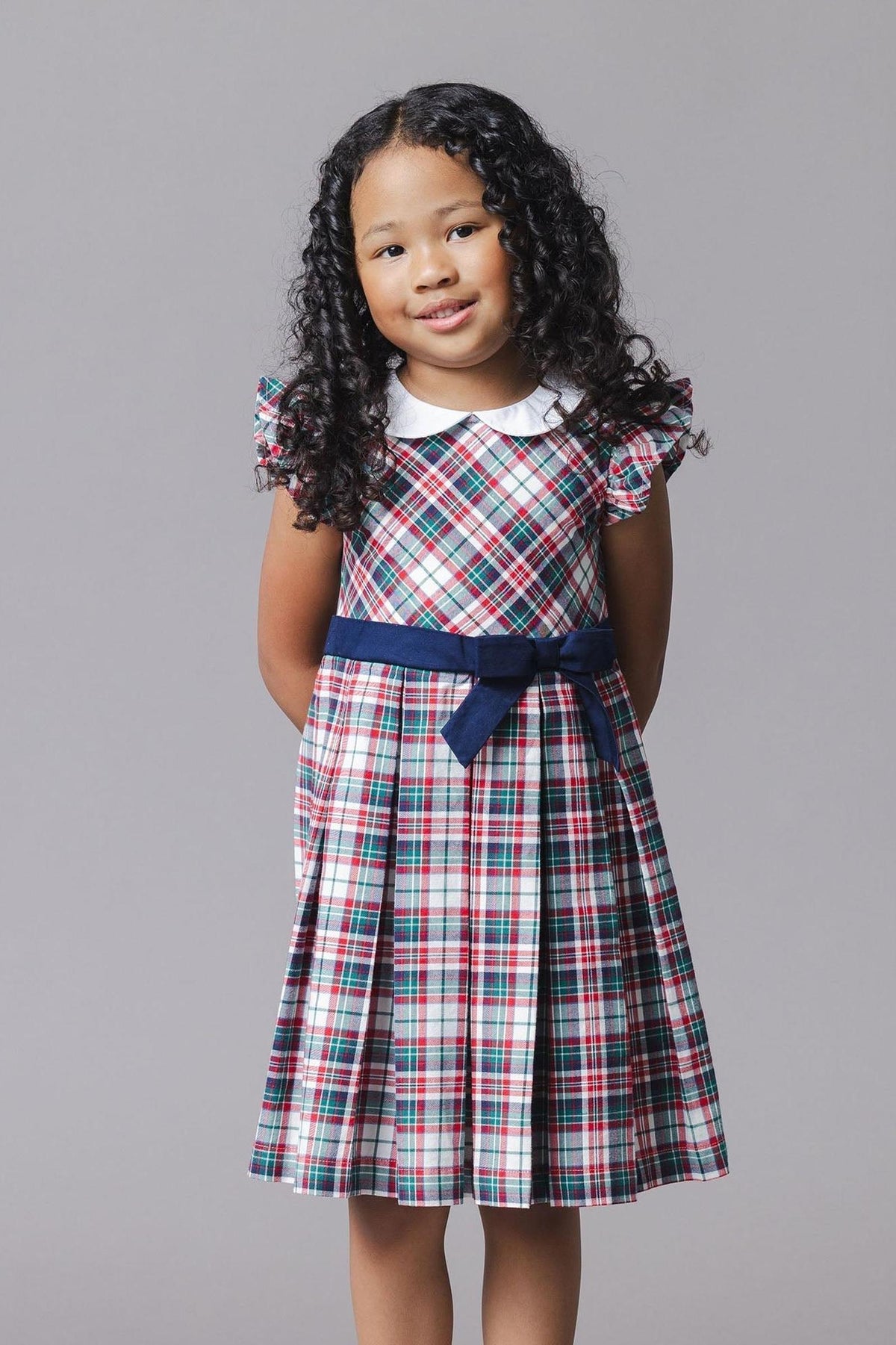 Organic Cotton Peter Pan Collar Party Dress, Holiday Tartan, Toddler & Kids, Family Matching