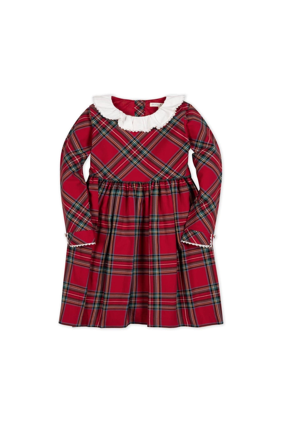 Organic Cotton Ruffle Collar Party Dress, Red Holiday Tartan, Toddler & Kids, Family Matching