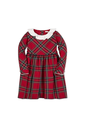 Organic Cotton Ruffle Collar Party Dress, Red Holiday Tartan, Toddler & Kids, Family Matching