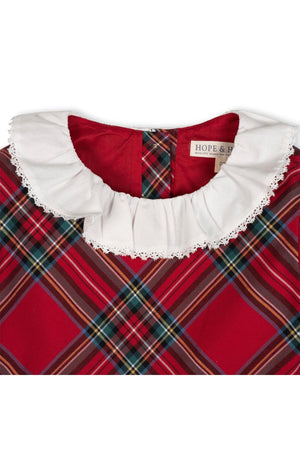 Organic Cotton Ruffle Collar Party Dress, Red Holiday Tartan, Toddler & Kids, Family Matching