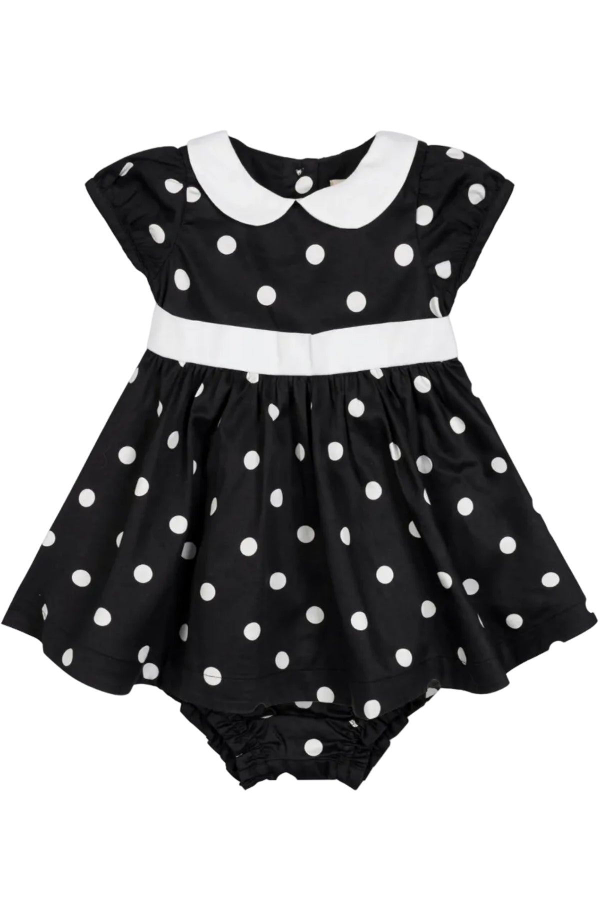 Organic Cotton Peter Pan Collar Party Baby Dress, Black Polka Dot