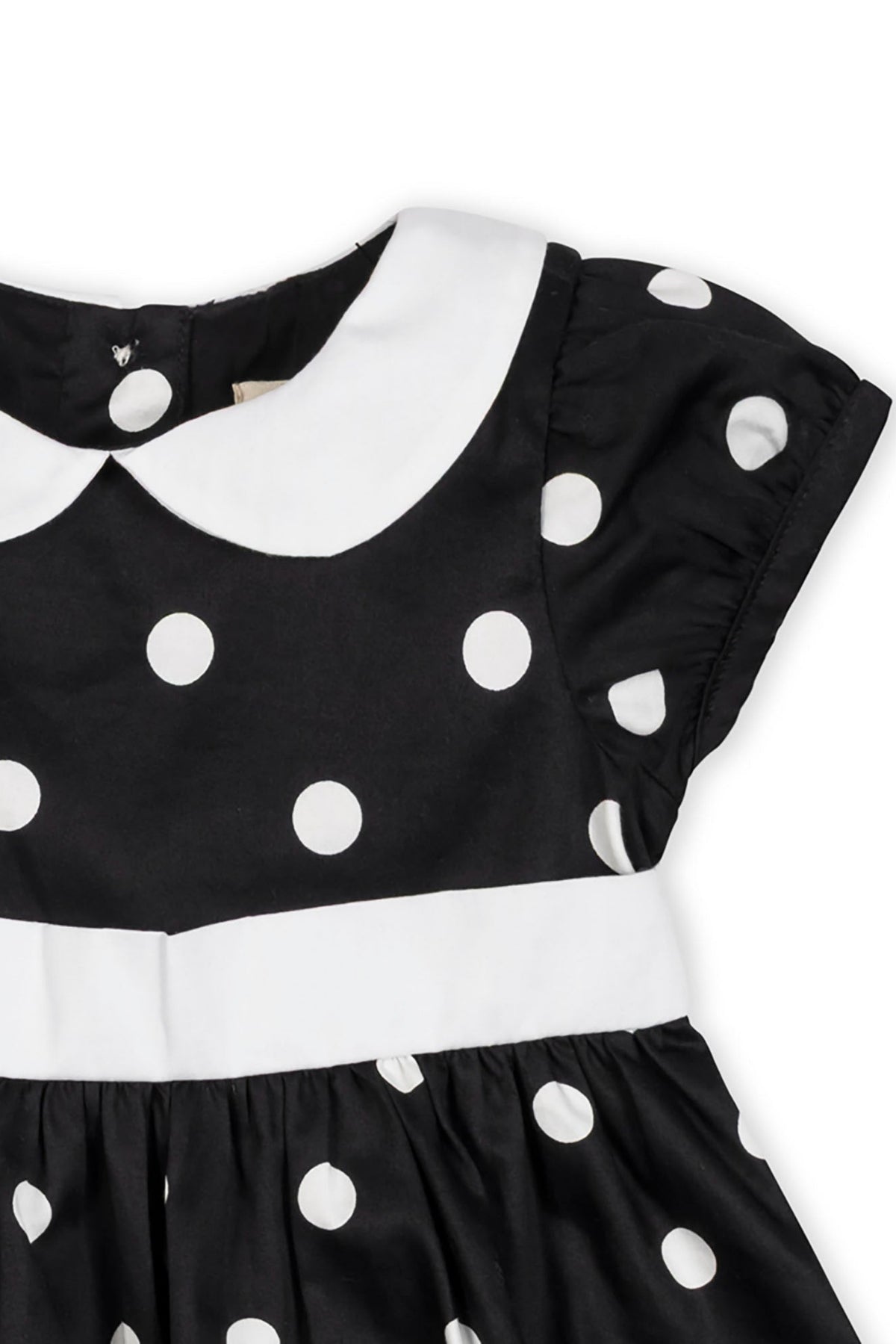 Organic Cotton Peter Pan Collar Party Baby Dress, Black Polka Dot