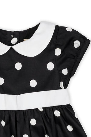 Organic Cotton Peter Pan Collar Party Baby Dress, Black Polka Dot