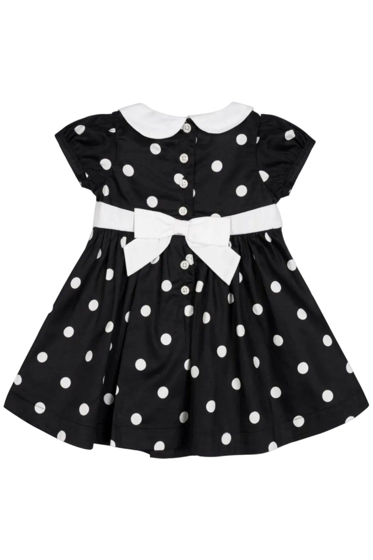 Organic Cotton Peter Pan Collar Party Baby Dress, Black Polka Dot