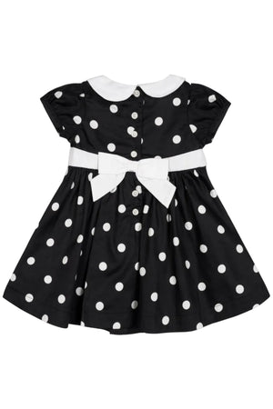 Organic Cotton Peter Pan Collar Party Baby Dress, Black Polka Dot