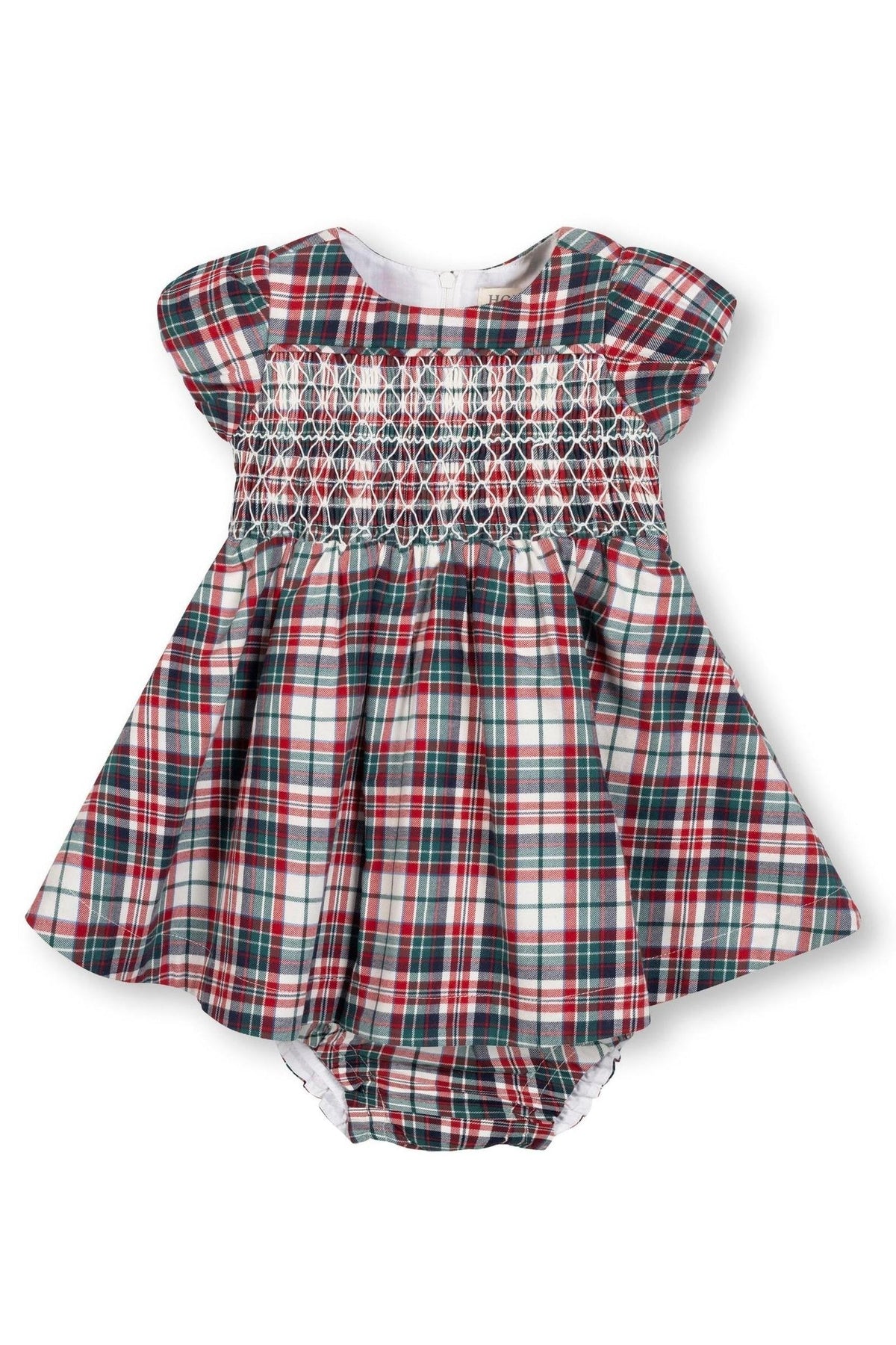 Organic Cotton Smocked Puff Sleeve Baby Dress, Holiday Tartan, Family Matching