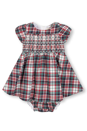 Organic Cotton Smocked Puff Sleeve Baby Dress, Holiday Tartan, Family Matching