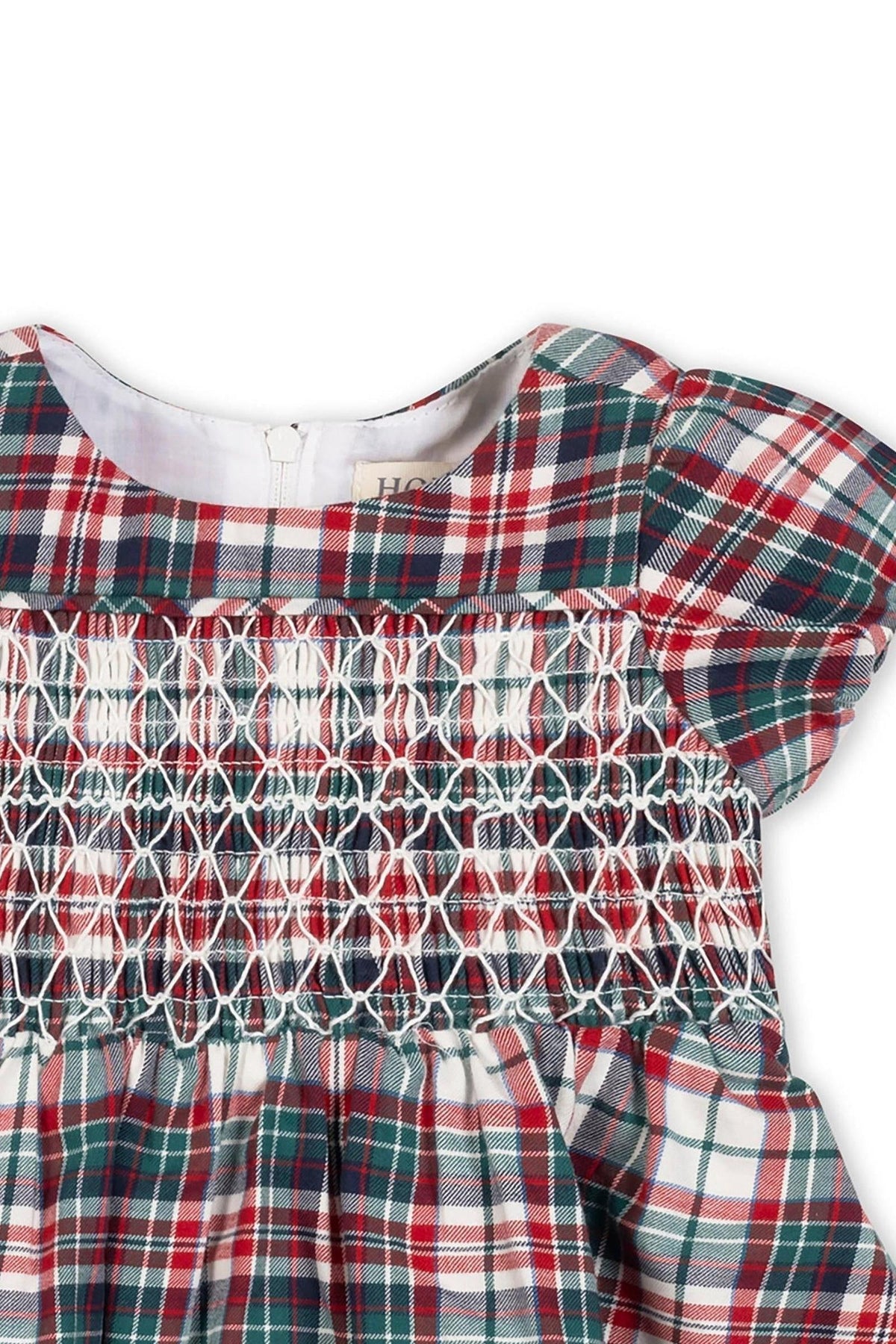 Organic Cotton Smocked Puff Sleeve Baby Dress, Holiday Tartan, Family Matching