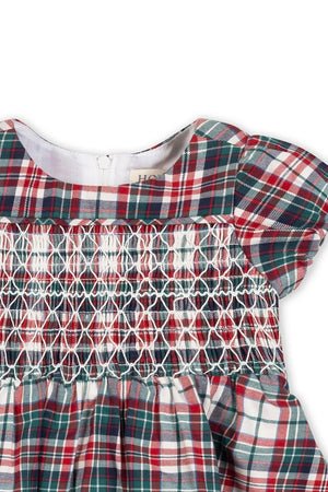 Organic Cotton Smocked Puff Sleeve Baby Dress, Holiday Tartan, Family Matching