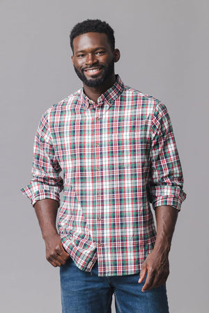Organic Cotton Stretch Poplin Shirt, Holiday Tartan, Men, Family Matching