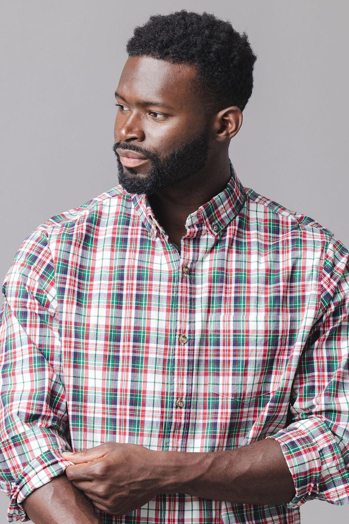 Organic Cotton Stretch Poplin Shirt, Holiday Tartan, Men, Family Matching