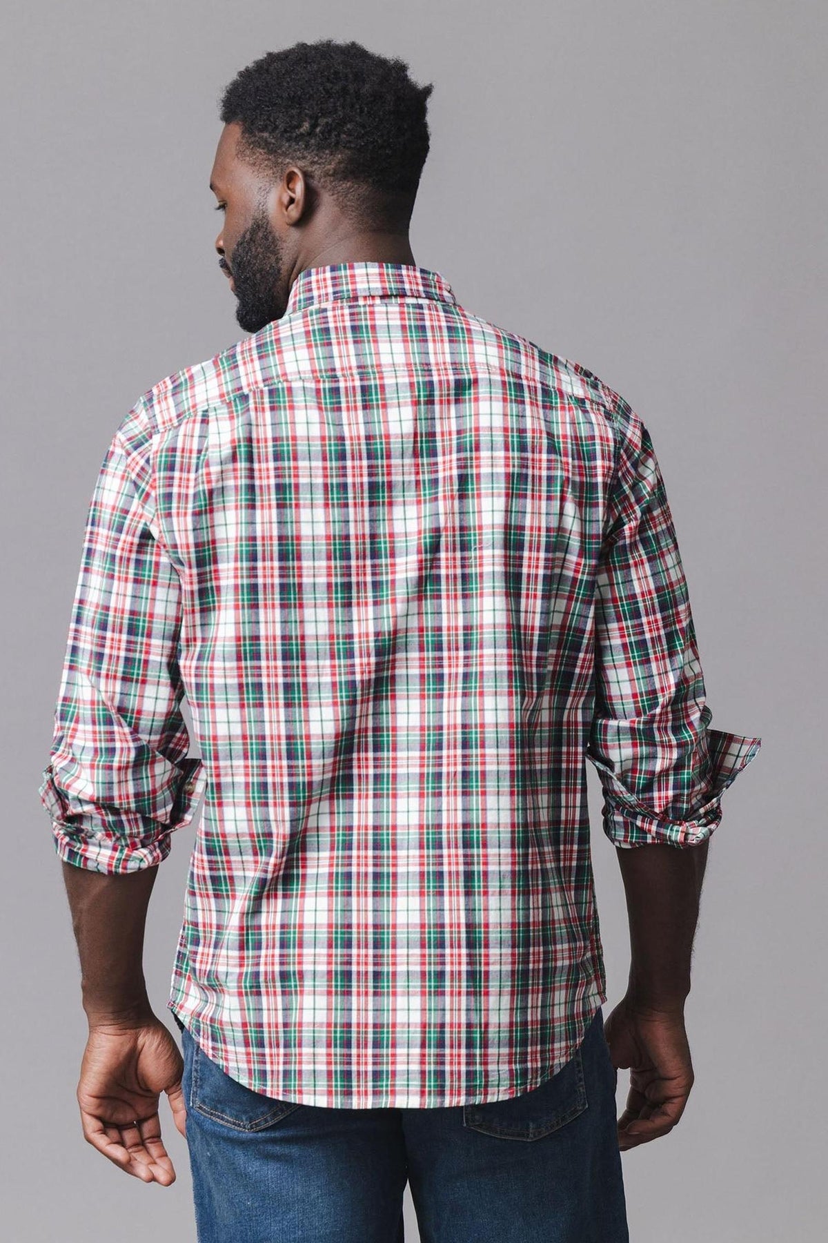 Organic Cotton Stretch Poplin Shirt, Holiday Tartan, Men, Family Matching