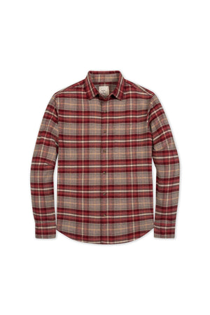 A cozy organic flannel shirt in rosy taupe plaid features a button-down design. Made from 100% organic cotton, it offers a soft and durable finish suitable for family matching.