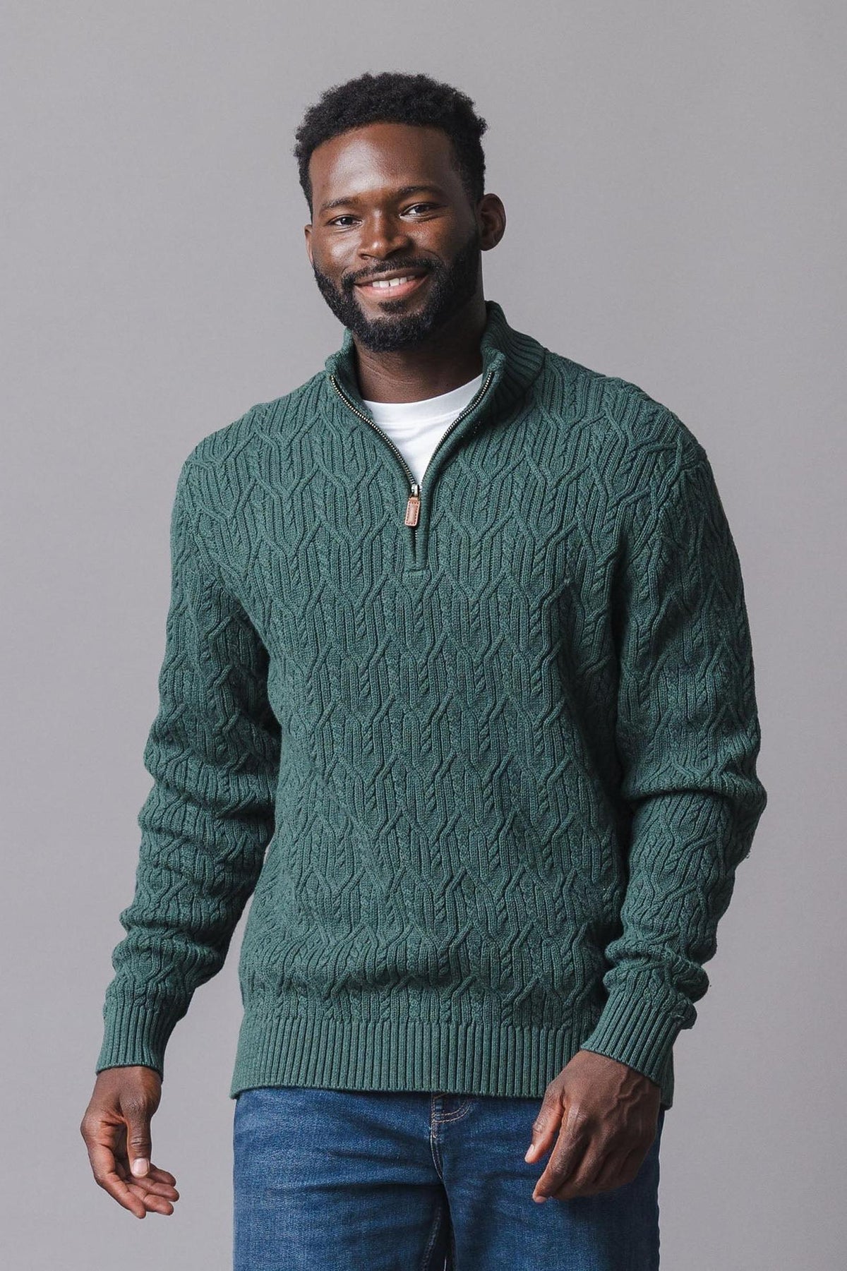 Organic Cotton Half Zip Pullover, Forest Green, Men, Family Matching