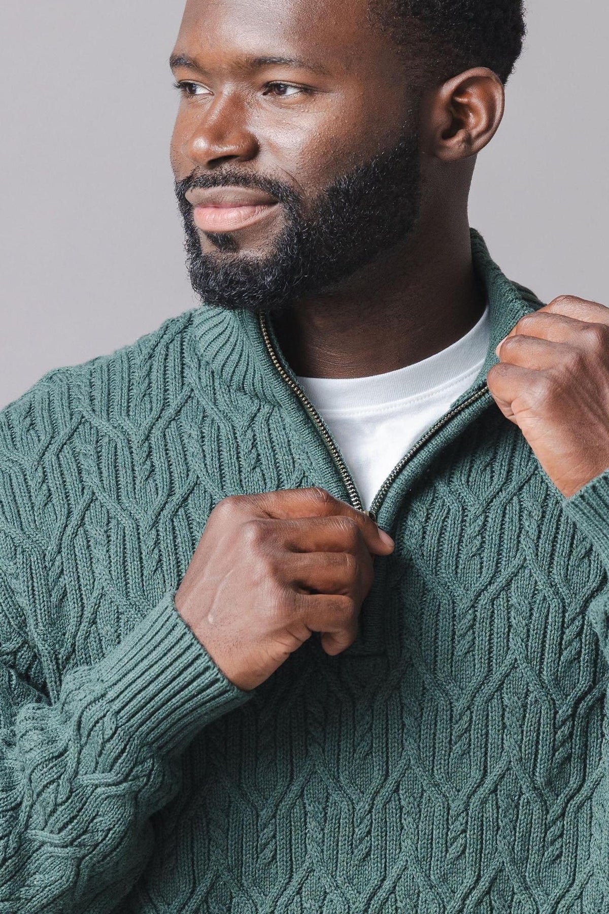 Organic Cotton Half Zip Pullover, Forest Green, Men, Family Matching