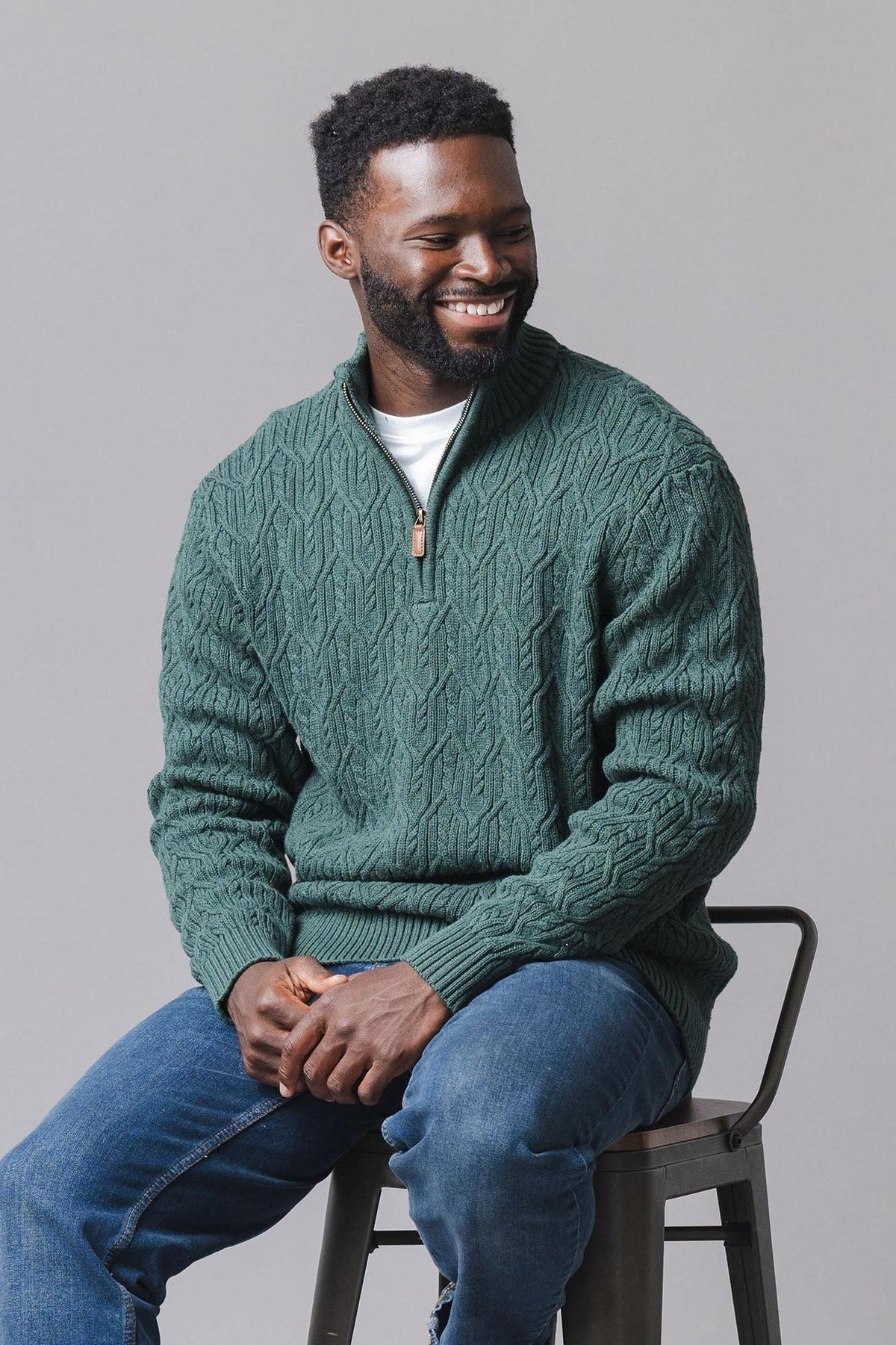 Organic Cotton Half Zip Pullover, Forest Green, Men, Family Matching